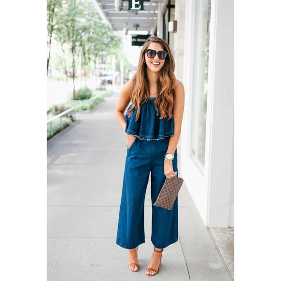 Anthropologie Tiered Denim Cute Strapless Jumpsuit - Picture 8 of 13
